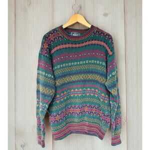 Vintage Woolrich Sweater Men's Fair Isle 90's Cottagecore Nordic Boho Colorful L